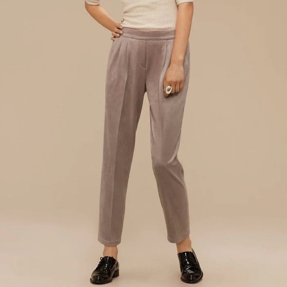 Aritzia Babaton Cohen High Rise Faux Suede Pleated Cropped Trouser Dress Pants - Picture 5 of 12